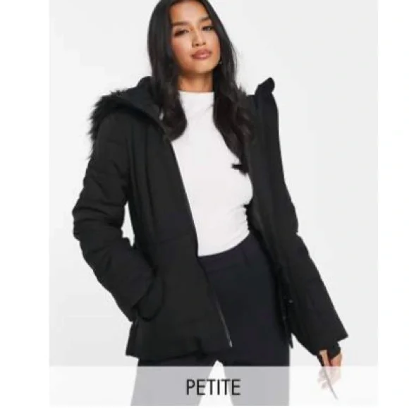 ASOS 4505 Black Ski jacket ~Fur hood with belted waist! ~Size 6 Petite! Gorgeous - Picture 1 of 15